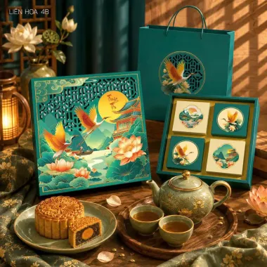 COMBO Túi Hộp Trung Thu 4 Bánh - Hàng Sẵn Tại Xưởng