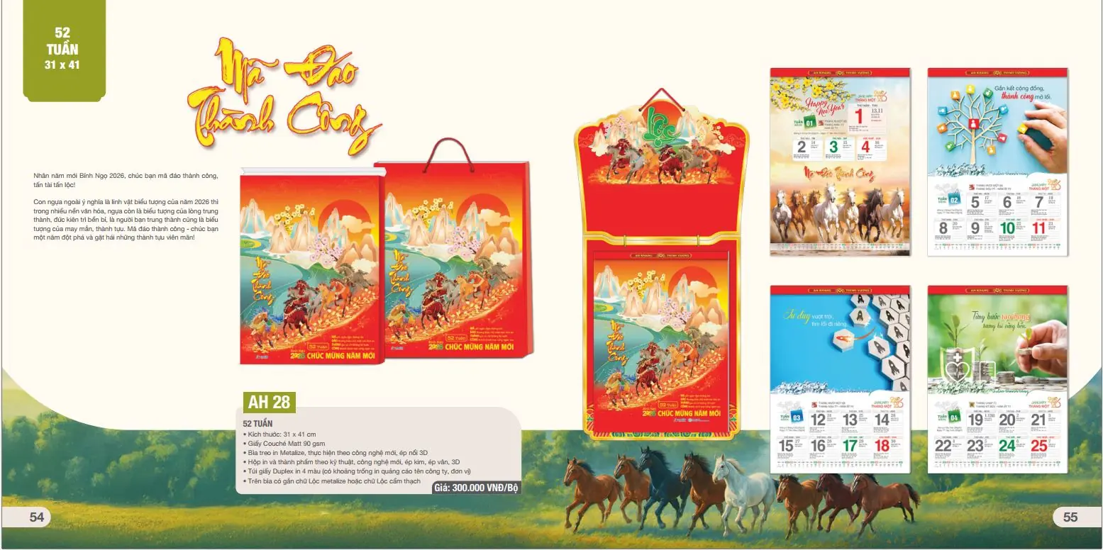 Lịch Treo Tường 52 Tuần Cao Cấp – Thiết Kế Mã Đáo Thành Công Sang Trọng