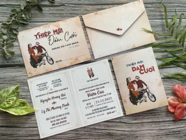 Thiệp Cưới : Thiết Kế In Ấn Ép Nhũ Trọn Bộ Gía Rẻ